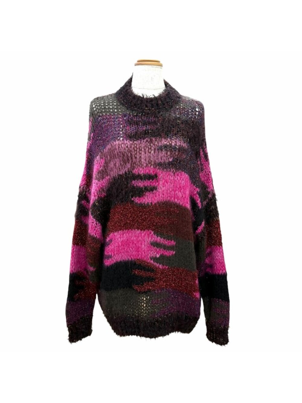 Saint Laurent Paris Mohair Wool Glitter Gradient Pullover Knit Pink Sweater XS